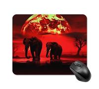 Red Full Moon Elephants Mouse Pad Cute Square Mouse Mat Leather Non-Slip Rubber Base Mousepad Waterproof Computer Mouses Pad for Laptop Wireless Mouses Keyboard Home Office 20 * 25cm