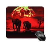 Red Full Moon Elephants Mouse Pad Cute Square Mouse Mat Leather Non-Slip Rubber Base Mousepad Waterproof Computer Mouses Pad for Laptop Wireless Mouses Keyboard Home Office 25 * 30cm