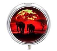 Red Full Moon Elephants Pill Box 3 Compartment Portable Round Pill Organizer Leak-Proof Lightweight Daily Compact Travel Pill Case for Vitamins Supplements Medication