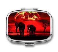 Red Full Moon Elephants Pill Box for Pocket Square Pill Box 2 Compartment Decorative Portable Travel Pill Holder Tablet Vitamin Organizer Mini Pill Case
