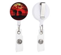 Red Full Moon Elephants Retractable Badge Reel - Personalized ID Name Badge Holder with Lanyard Cute Badges Reel Holder Round Nurse Doctor Name Tag Badges Clip for Work