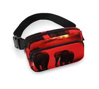 Red Full Moon Elephants Waist Bag Fashion Fanny Bag with Adjustable Strap for Outdoor Workout Cycling Unisex, white, 20x13cm, Waist Bag