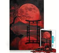 Red Full Moon Holy Lake Jigsaw Puzzles for Adults 1000 Piece Smart Game Relaxing Fun Pattern Assembly Cherished Gift (50x75cm)