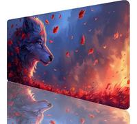 Red Gaming Mouse Pad 800x300x3mm, Wolf Mouse Mat with Non-Slip Rubber Base, Extended Desk Mat Large with Stitched Edges, Waterproof Desk Pad for Gaming Accessories and Office Accessories, Gifts A-1278