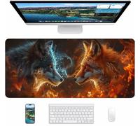 Red Gaming Mouse Pad, Fox Large Mouse Mat 1000x500x3mm, Desk Pad with Stitched Edges, Keyboard Mat with Waterproof Non-Slip Rubber Base, Desk Accessories and PC Accessories, Gifts for Women Q-1401