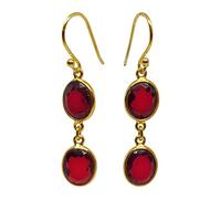 Red Garnet Oval Shape Gemstone Drop Dangle Earrings For Women, Authentic Gold Plated 925 Sterling Silver Modern Fashion Designer Party Jewellery Handmade By Artisans