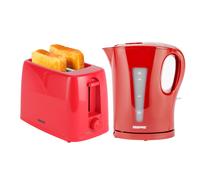 Geepas Electric Kettle & 2 Slice Bread Toaster Kitchen Combo Set | 2200W 1.7L Cordless Jug Kettle Boil Dry Protection & Auto Shut Off | 650W 6 Level with Browning Control & Crumb Tray | Red
