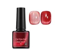 Red Gel Nail Polish, Magnetic Gel Nail Polish, Ruby Cat Eye Sparkling Glass Bead and Crystal Stone Soakable LED For Home DIY Nail Art
