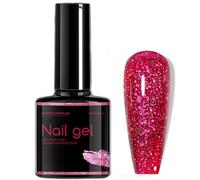 Red Gel Nail Polish, Pink Glitter Gel Nail Varnish, Burgundy Diamond Shiny Shimmer Sparkly Bright Red Nail Glitter, Long Lasting Holographic Soak off LED Lamp Gel Nail Polish for Women DIY Nail Art