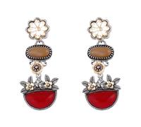 Red Gem Floral Leaf Earrings Exquisite Bohemian Style Dangle Earrings with Detailing Perfect Statement Jewelry for Women