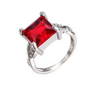 Red Gem Ring Silver Square Shaped Cut Trendy Dazzling Woman Ring Gift Glossy Ring (Red, 7)