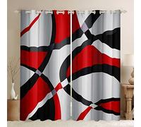Red Geometric Blackout Curtains Geometric Circle Swirl Window Curtains Red and White Abstract Darkening Dreapes Retro Circle Geometry Window Treatments W66*L72