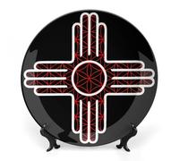 Red Geometry New Mexico Flag Bone China Decorative Plate with Display Stand Ceramic Dinner Plates Wall Decor for Home Kitchen 6inch