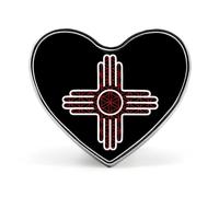 Red Geometry New Mexico Flag Heart Metal Brooches 1 Inch Decorative Badges Exquisite Decorations Pins for Clothing