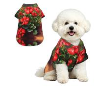Red geraniums Breathable Hawaiian Dog Shirt Summer Button Up Top for Small Medium Dogs S
