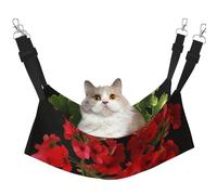 Red Geraniums Cat Hammock for Cage Hanging Soft Pet Hammock Bed with Adjustable Straps and Metal Hooks Reversible Double Sided Hanging Bed Soft Sleeping Hammock for Cats