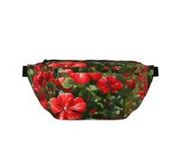 Red Geraniums Crossbody Waist Bag.Large Capacity, Waterproof And Dustproof, Secure Zipper, Suitable For Travel And Outdoor Activities.