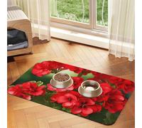 Red Geraniums Dog Food Mats for Floors, 16x24 Inch Non-Slip Super Absorbent Pet Food Mat, Dishwasher Dog Mat for Food and Water, Cute Rubber Quick Dry Pet Feeding Mat for Dogs Puppy Cats