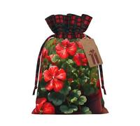Red geraniums Fashionable Print Medium Drawstring Storage Bag Lightweight and Beautiful for Various Festivals