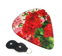 Red geraniums Guitar Picks, 6 Pcs Guitar Plectrums double-sided printing, suitable for acoustic, electric and bass guitars, including 0.46 mm 0.71 mm 0.96 mm