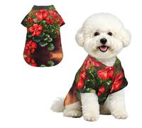 Red geraniums L Pet Hawaiian Shirt for Small Dogs-Cute Summer Beach Outfit for Puppy, Soft Breathable Cat Clothes with Buttons