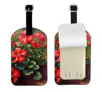 Red Geraniums Leather Luggage Tag-Personalised ID Bag Tag for Suitcase, Privacy Cover Travel Accessory with Strap for Suitcase Backpack