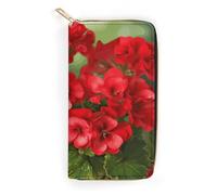 Red Geraniums Leather Wallet, Bifold Stylish Wallets, Credit Card Holder for Passport Covers, Purse Passport Bag for Men Women