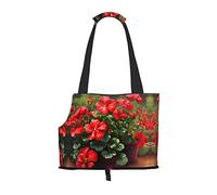 Red geraniums Pattern pet going out bag - lightweight travel cat bag, breathable shoulder bag for small dogs