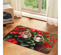 Red geraniums Pet absorbent leather tablecloth Pet bowl mat suitable for dogs or cats