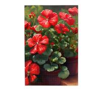 Red geraniums Picture puzzle.Wooden Jigsaw Puzzle for Adults, Unique Wall Art Decor Gift