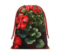 Red geraniums Print Holiday Drawstring Bag, Treat Pouch Wrap,Reusable Event Favor,Daily Storage Bag L