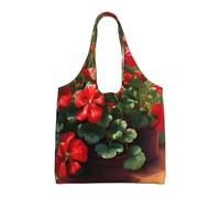 Red geraniums Printed Canvas Bag Women's Fashion Shoulder Tote Bag Lightweight Shopping Bag