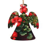 Red Geraniums Printed Christmas Wooden Pendants, Simple and Environmentally Friendly, Holiday Decorations。