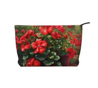 Red geraniums Printed Corduroy Cosmetic Bag - Women's Portable Zipper Toiletry Storage Bag, Black, One Size