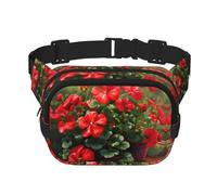Red geraniums Printed Fashion Crossbody Bag, Hiking Waist Bag, Square Double Layer Travel and Fitness Shoulder Bag
