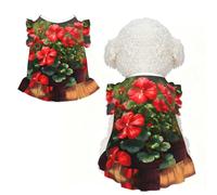 Red geraniums Ruffle Dog Dress Frilly Sleeveless Breathable Summer Party for Small Dogs Cats XS