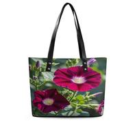 Red Geraniums Tote Bag Large Soft Leather Purse with Zipper Lightweight Ladies Shoulder Handbag