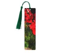 Red Geraniums1 Wooden Bookmarks 5 Pcs,Handmade Double-Sided Printed Book Marks Page Markers with Dark Green Tassels Book Accessories Gift for Book Lovers Women Men