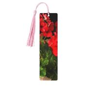 Red Geraniums1 Wooden Bookmarks 5 Pcs,Handmade Double-Sided Printed Book Marks Page Markers with Pink Tassels Book Accessories Gift for Book Lovers Women Men