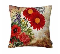 Red Gerbera Flower Throw Pillow Covers Vintage Decor Cotton Linen Pillow Covers for Sofa 18 X 18 Inches