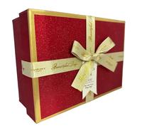 Red Gift Box for Presents, 1pcs Premium Gift Boxes with Lids Ribbon Shredded Paper (Medium Size: 20x14x8CM), Recctangle Empty Cardboard Box for Birthday/Valentines Day/Wedding/Gift Packaging