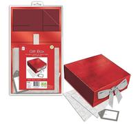 Red Gift Box With Silver Bow & Tag Includes Tissue Paper Gift Packaging Presents