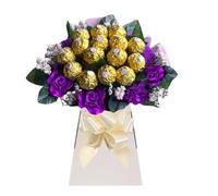 Red Gift Hamper Chocolate Flower Bouquet For Men and Women With Ferero Roche and Lindr lind Sweets Personalised Pink Purple Gold Red Blue (Small)
