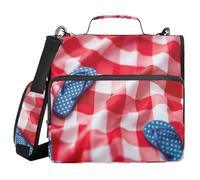 Red Gingham Beach Accessories Pattern 3 Rings Zip Up Binder with Shoulder Strap Multi-Pocket Zippered Portfolio for Middle Student