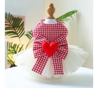 Red Gingham Heart Tutu Dress for Small Dogs and Cats - Puffy Tulle Princess Skirt with Bow, Valentine & Birthday Pet Outfit