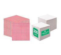 Red Gingham Napkins 100pk & White Napkins 300pk Dual Pack Party Bundle