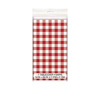 Red Gingham Rectangular Plastic Table Cover (137cm x 213cm) - Perfect for Parties, Picnics & Events - 1 Pc