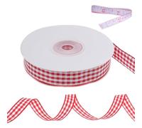 Red Gingham Ribbon - 5/8 Inch x 25 Yard Roll Plaid Checkered Craft Ribbon - Red and White Fabric Ribbon with Measuring Tape for Gift Wrapping Christmas DIY Hair Accessories Home Decorations
