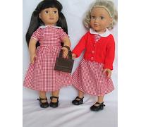 Red gingham summer school uniform with cardigan, shoes and book bag to fit 18" dolls; dssignafriend; Our Generation; Sindy etc