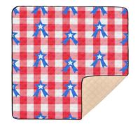 Red Gingham with Star Medallions Large Stylish Baby Playmat for Floor Waterproof Infant Play Mat for Babies Infants Toddlers, 50'' x 50''